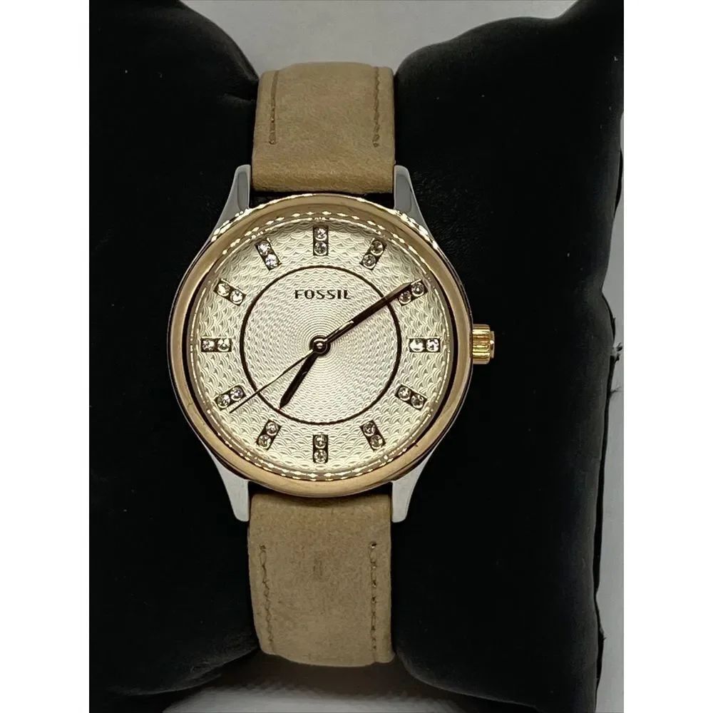 Fossil BQ1576 Women's Brown Leather Analog Cream Dial Quartz Wrist Watch WO639
